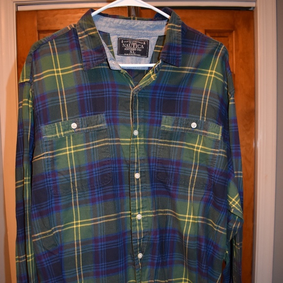 Men's Green Plaid Nautical Button-down - Picture 1 of 2
